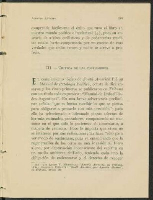 III - Crítica de las costumbres
