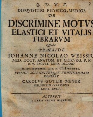 Disquisitio physico-medica de discrimine motus elastici et vitalis fibrarum