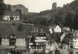 Rathen. Stadtteilansicht mit Blick zum Talwächter