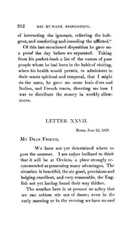 LETTER XXVII. - The Pope at the Quirinal - Departure from Rome for Orvieto - Corpus Christi - Ceremony of the Santo Spirito - Visits from the neighbouring Nobility