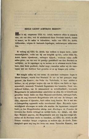 Verslagen van den Heer Staatsraad, Gouverneur, en van Heeren Gedeputeerde Staten an de Heeren Staten der provincie Vriesland : Gedaan in derzelver gewone Vergadering, van den 4. Julij 1837