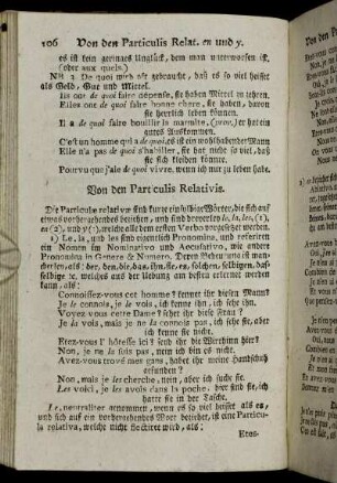 Von den Particulis Relativis. - Gebrauch des Verbi Avoir.