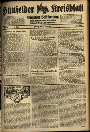Zweite Ausgabe vom Samstag, den 25. Juli 1931.