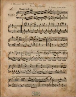 Huit rondinos agréables et brillans sur des motifs les plus favoris : pour le pianoforte ; Op. 419, 3. Thème favori italien
