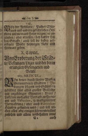 X. Capitel. Von Eroberung der Städte/ Vestungen/ Lager und der darin erlangten Gefangenen und Beute.