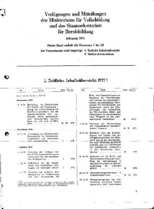 Zeitliche Inhaltsübersicht 1971 : Verfügungen und Mitteilungen des Ministeriums für Volksbildung und des Staatssekretariats für Berufsbildung