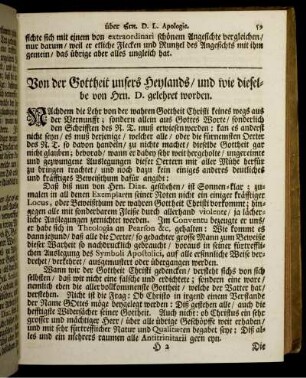 Von der Gottheit unsers Heylands/ und wie dieselbe von Hrn. D. gelehret worden.