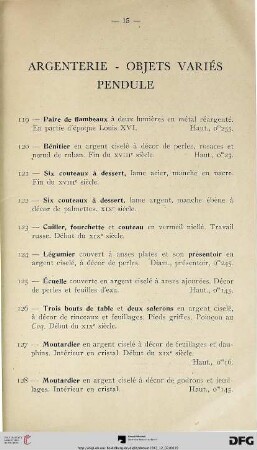 Argenterie – Objets Variés Pendule (Nr. 119-140)