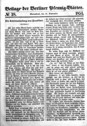 Beilage: No. 38, Sonnabend, den 16. September