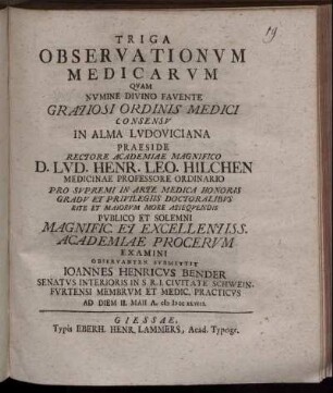 Triga Observationum Medicarum
