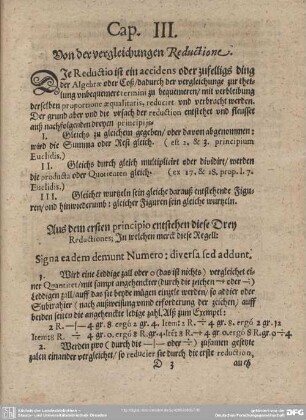 Cap. III. Von der vergleichungen reductione.