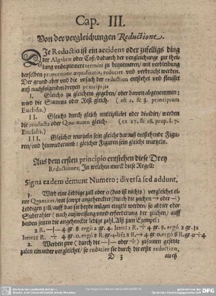Cap. III. Von der vergleichungen reductione.