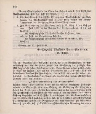 76. Ministerial-Bekanntmachung, die Jubiläumsstiftung für Frankenheim betreffend