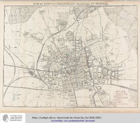 Plan der Haupt- und Residenzstadt Darmstadt mit Bessungen / nach amtlichen Quellen bearb. von F. Heberer