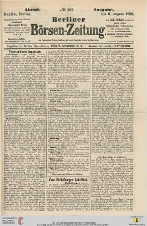 Vom Heidelberger Jubelfest. In: Berliner Börsenzeitung, Nr. 362, Abend-Ausgabe, 06.08.1886, S. [1]