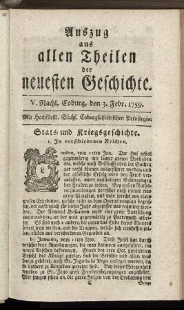 V. Nachl. Coburg, den 3. Febr. 1759.