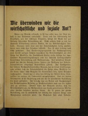 Wie überwinden wir die wirtschaftliche und soziale Not?