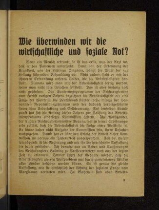 Wie überwinden wir die wirtschaftliche und soziale Not?