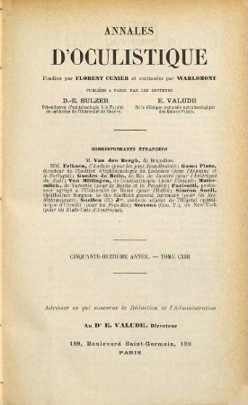 Annales d'oculistique. 113 = A. 58. 1895