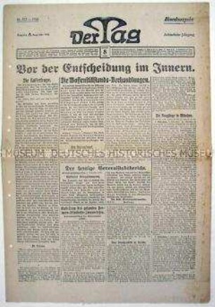Berliner Tageszeitung "Der Tag" zu den Waffenstillstandsverhandlungen zwischen dem Deutschen Reich und den Alliierten