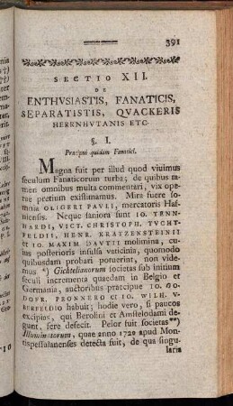 Sectio XII. De Enthusiastis, Fanaticis, Separatistis, Quackeris Herrnhutanis etc.