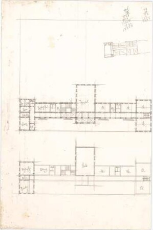 Voit, August von; Schule mit Turnsaal - Grundriss EG, Grundriss 1. OG