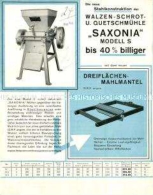 Walzen-Schrot-u. Quetschmühle "Saxonia" Modell S bis 40% billiger mit dem neuen Dreiflächen-Mahlmantel
