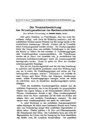 Die Veranschulichung der Grundrechenoperationen im Rechenunterricht : [Schluß folgt]