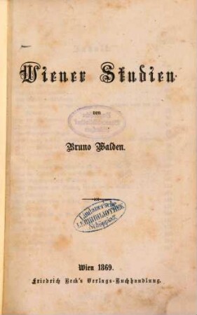 Wiener Studien von Bruno Walden