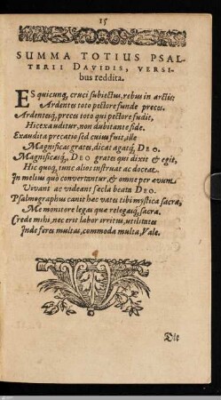 SUMMA TOTIUS PSAL- / TERII DAVIDIS, VERSI- / bus reddita.