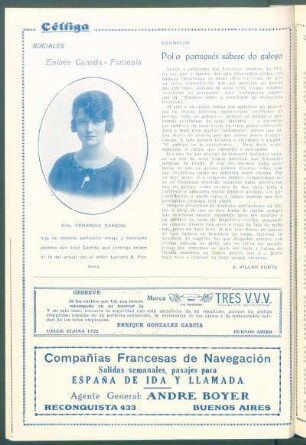 Sociales : Enlace Caneda - Fontenla. [Retrato de] Srta. Venancia Caneda