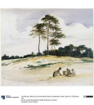 Märkische Landschaft mit Sand schaufelnden Frauen