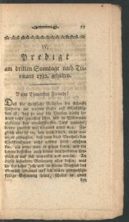 IV. Predigt am dritten Sonntage nach Trinitatis 1782. gehalten