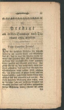 IV. Predigt am dritten Sonntage nach Trinitatis 1782. gehalten