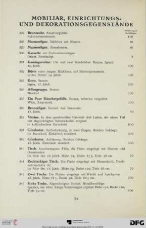 Mobiliar, Einrichtungs- und Dekorationsgegenstände (Nr. 327-358)