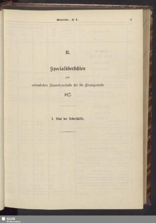 B. Specialübersichten zum ordentlichen Staatshaushalte für die Finanzperiode 1886/87
