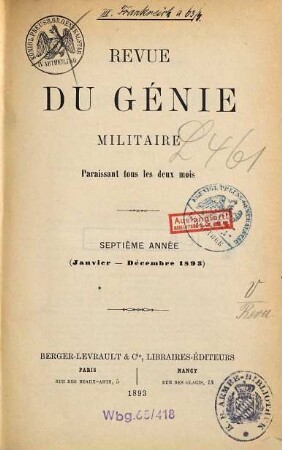Revue du génie militaire. 7 = A. 7. 1893