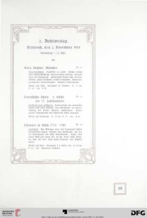 2. Auktionstag. Mittwoch, den 2. November 1904. Vormittag ½ 11 Uhr (Nr. 61-123)