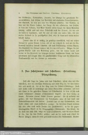 2. Das Schulzimmer und Schulhaus. Orientirung. Planzeichnung