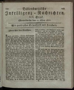 XIX. Stück. Sonnabends den 10. May 1800.