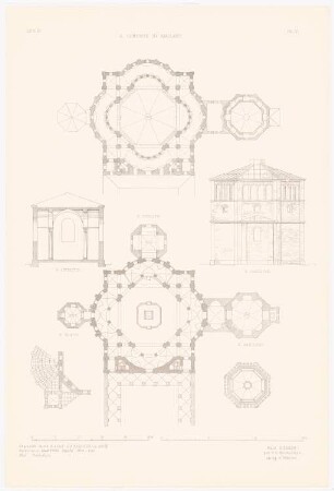San Lorenzo Maggiore, Mailand: Grundrisse, Querschnitte, Details (aus: Altchristl. u. roman. Baukunst, hrsg. v. Zeichenaussch. d. Stud. d. TH Berlin, 1875)