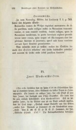 IX. Zwei Wochenschriften