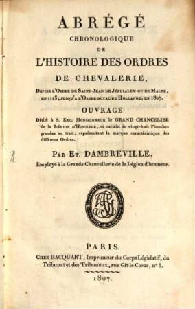 Abrégé chronologique de l'histoire des ordre de chevalerie