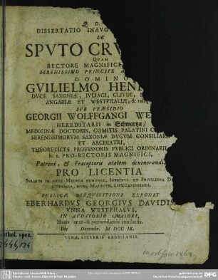 Dissertatio Inauguralis Medica De Sputo Cruento