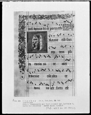 Antiphonarium — Initiale O, darin Kirchenweihe durch einen Bischof