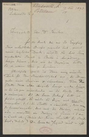 Brief an Ludwig Strecker  und B. Schott's Söhne : 13.11.1893