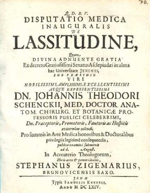 Disputatio Medica Inauguralis De Lassitudine