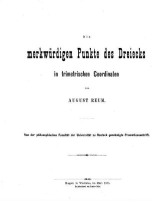 Die merkwürdigen Punkte des Dreicks in trimetrischen Coordinaten