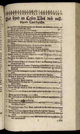 Und seynd im Ersten Theil diese nachfolgende Titul begriffen.