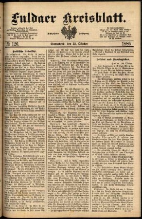 Erste Ausgabe vom Samstag, den 23. Oktober 1886.